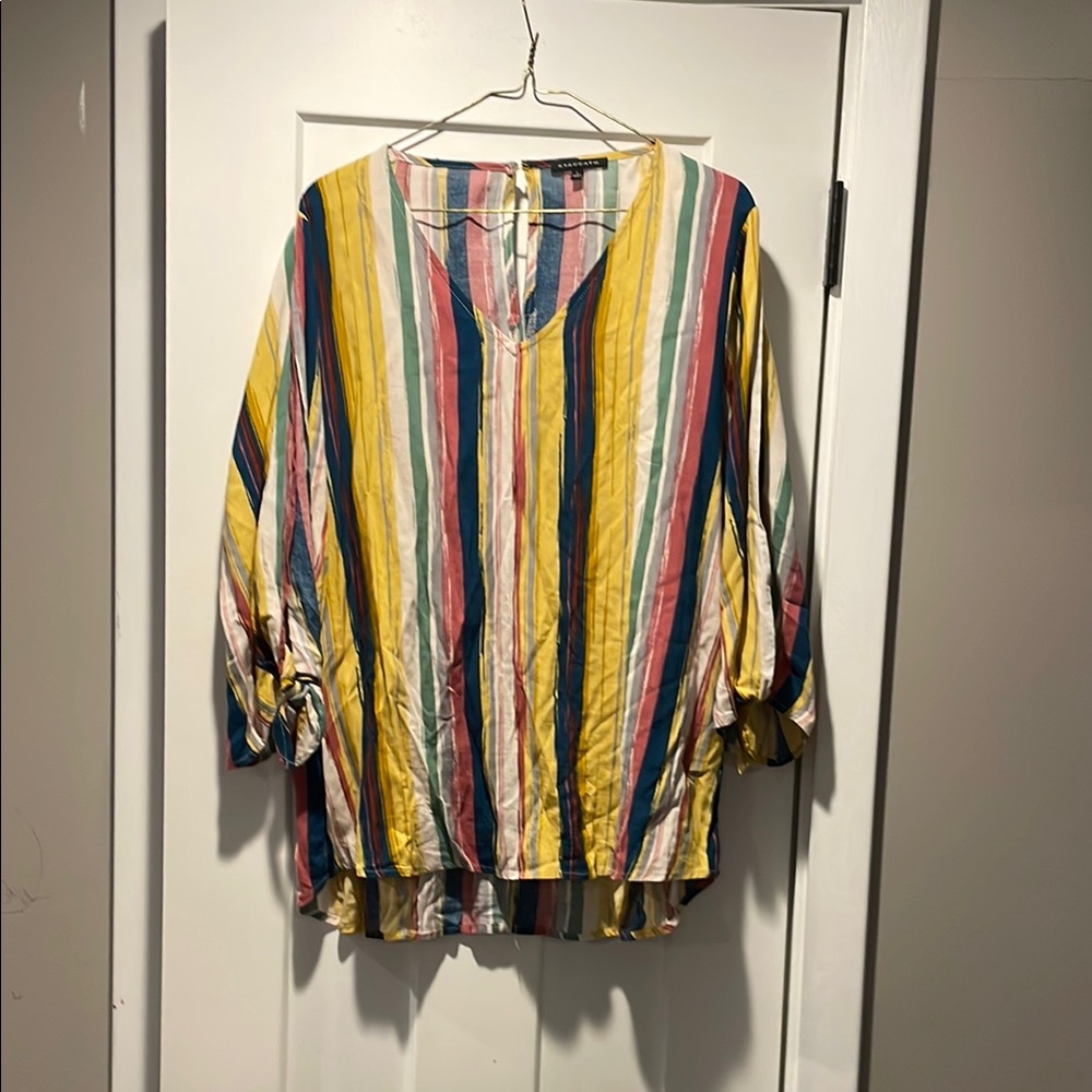 Staccato Yellow and Blue 3/4 Sleeve Boxy Blouse